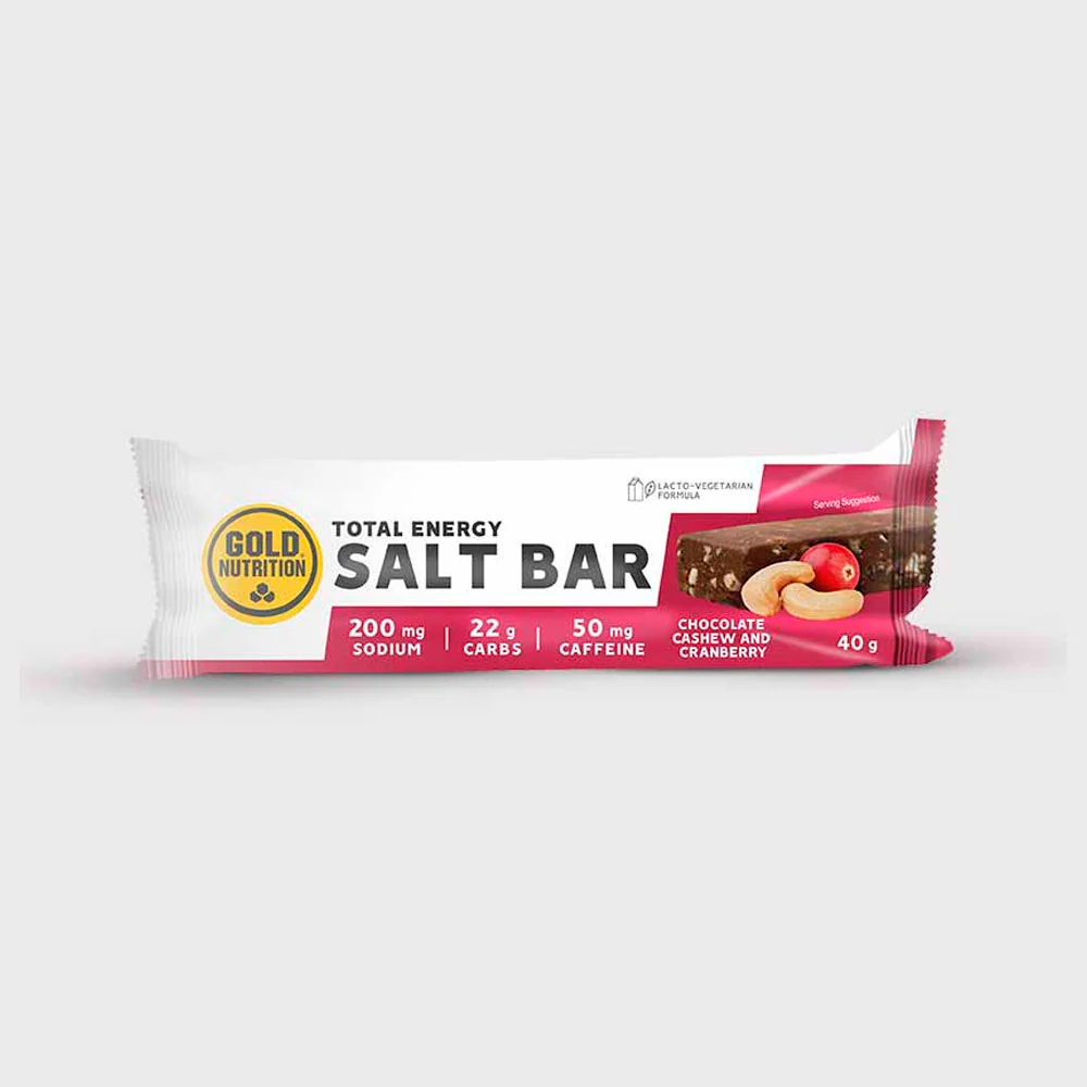 BARRITA ENERGÉTICA GOLD NUTRITION SALT BAR - Cafeína 50mg - Chocolate, Anacardo y Arándano