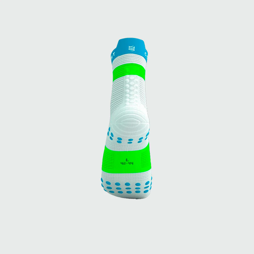 CALCETINES COMPRESSPORT PRO RACING V4.0 RUN HIGH - White / Norse Blue / Neon Green - Image 4