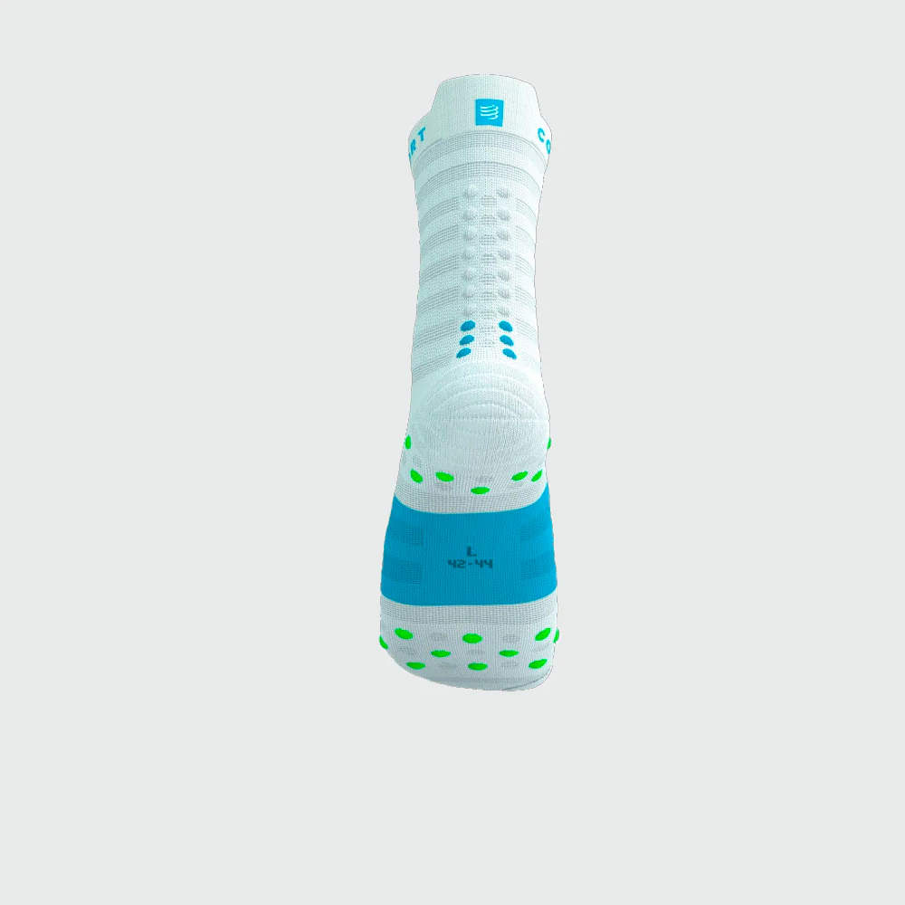 CALCETINES COMPRESSPORT PRO RACING V4.0 ULTRALIGHT RUN HIGH - White / Norse Blue / Neon Green - Image 4